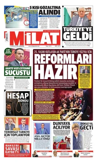 Milat Gazetesi 12 Ağustos 2026 günün manşeti