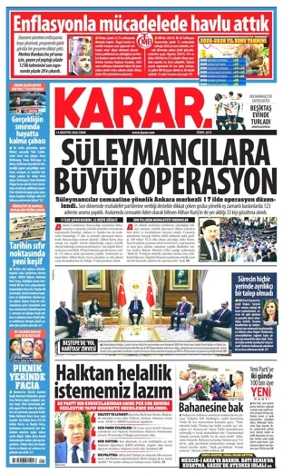 Karar Gazetesi 14 Ağustos 2026 günün manşeti