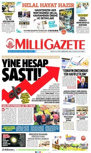 Milli Gazete 14 Ağustos 2026 günün manşeti