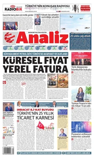 Analiz Gazetesi 15 Ağustos 2026 günün manşeti