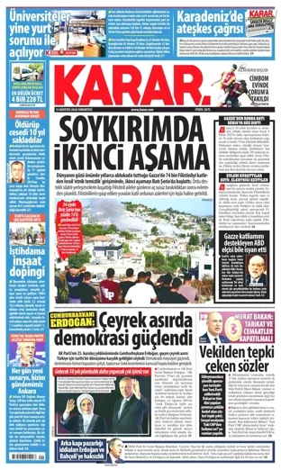 Karar Gazetesi 15 Ağustos 2026 günün manşeti