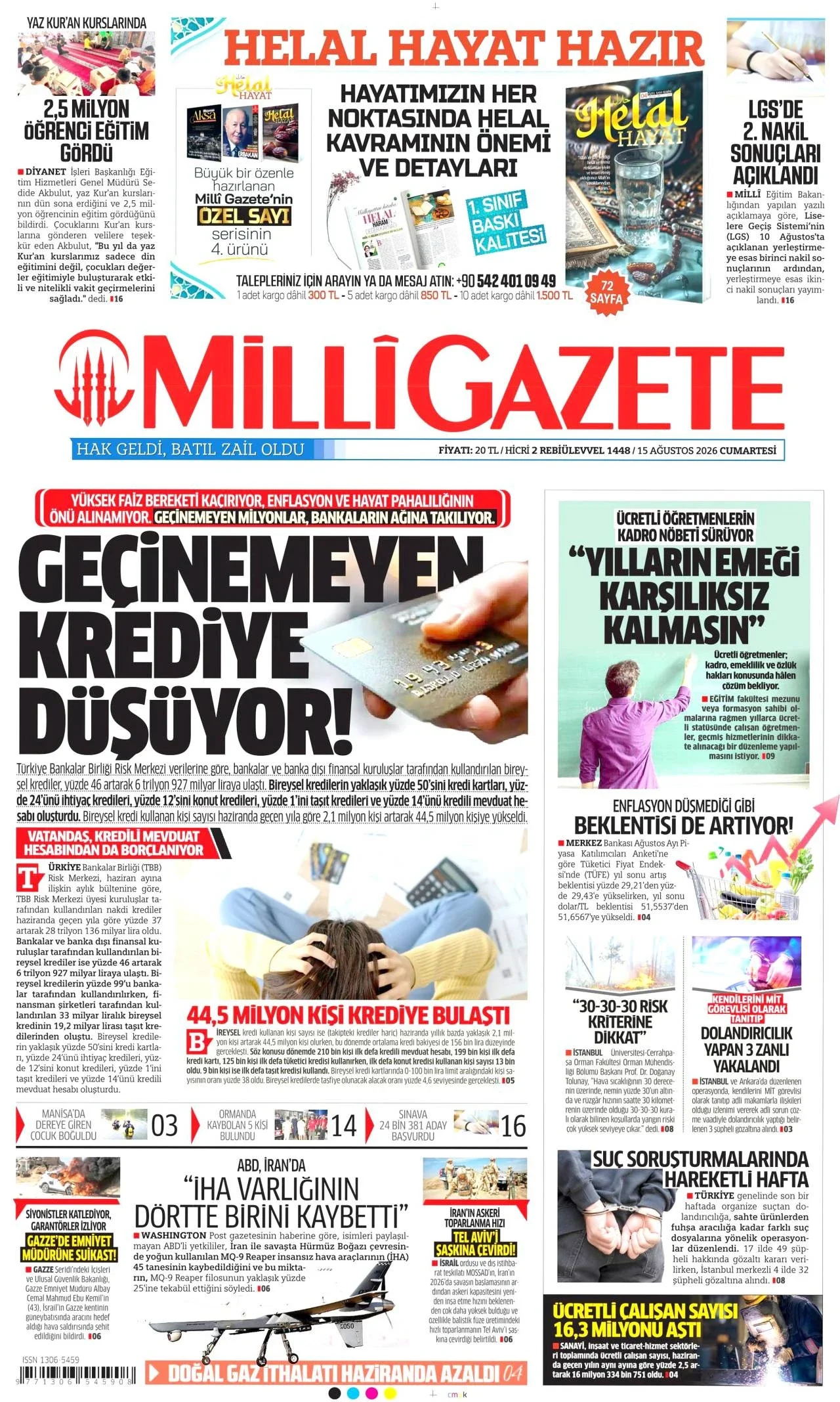 Milli Gazete - 15 Ağustos 2026 günün manşeti