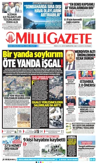 Milli Gazete 16 Ağustos 2026 günün manşeti