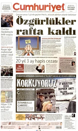 Cumhuriyet Gazetesi 17 Ağustos 2026 günün manşeti