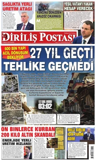 Diriliş Postası Gazetesi 17 Ağustos 2026 günün manşeti