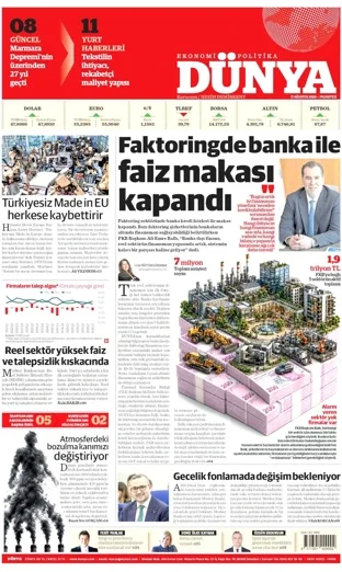 Dünya Gazetesi 17 Ağustos 2026 günün manşeti