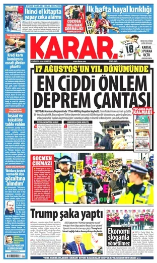 Karar Gazetesi 17 Ağustos 2026 günün manşeti