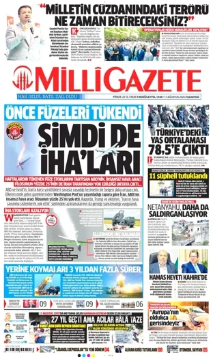 Milli Gazete 17 Ağustos 2026 günün manşeti