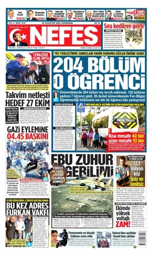 Nefes Gazetesi bugünkü manşeti - 20 Ağustos 2026