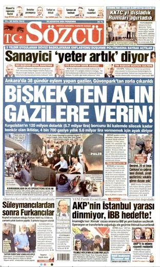 Sözcü Gazetesi bugünkü manşeti - 20 Ağustos 2026