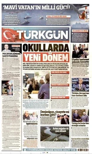 Türkgün Gazetesi bugünkü manşeti - 20 Ağustos 2026