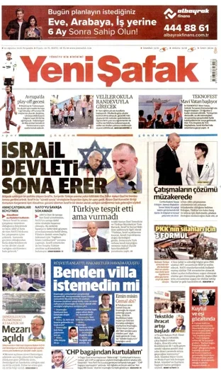 Yeni Şafak Gazetesi bugünkü manşeti - 20 Ağustos 2026