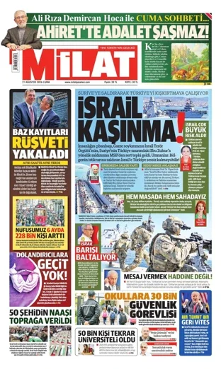 Milat Gazetesi 21 Ağustos 2026 günün manşeti