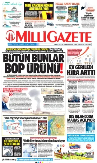Milli Gazete 21 Ağustos 2026 günün manşeti