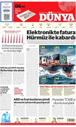 Dünya Gazetesi 25 Ağustos 2026 günün manşeti