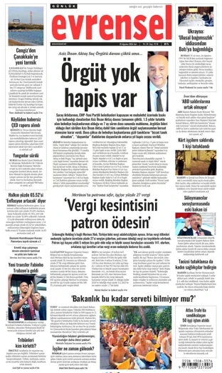 Evrensel Gazetesi 25 Ağustos 2026 günün manşeti