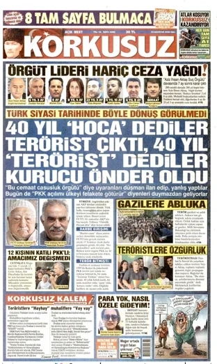 Korkusuz Gazetesi 25 Ağustos 2026 günün manşeti