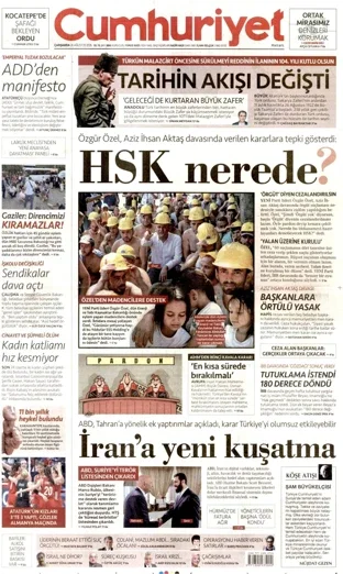 Cumhuriyet Gazetesi 26 Ağustos 2026 günün manşeti