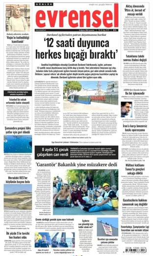 Evrensel Gazetesi 26 Ağustos 2026 günün manşeti