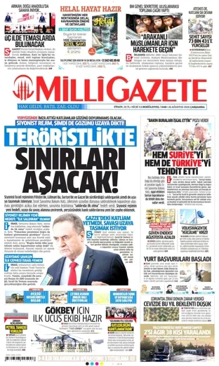 Milli Gazete 26 Ağustos 2026 günün manşeti