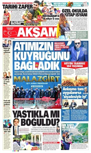 Akşam Gazetesi 27 Ağustos 2026 günün manşeti