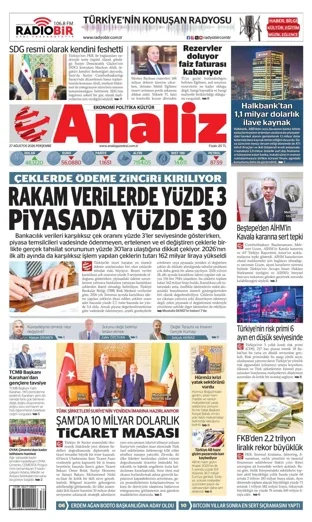 Analiz Gazetesi 27 Ağustos 2026 günün manşeti