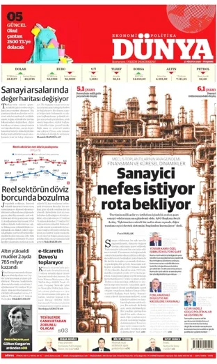 Dünya Gazetesi 27 Ağustos 2026 günün manşeti