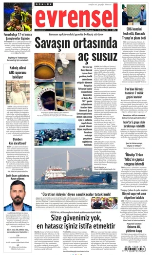 Evrensel Gazetesi 27 Ağustos 2026 günün manşeti