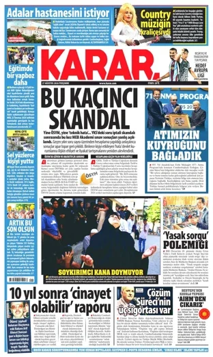 Karar Gazetesi 27 Ağustos 2026 günün manşeti