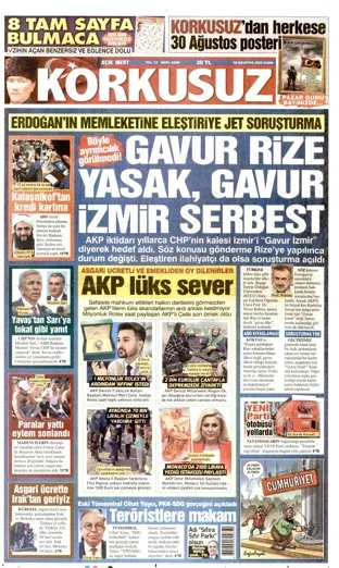 Korkusuz Gazetesi 28 Ağustos 2026 günün manşeti