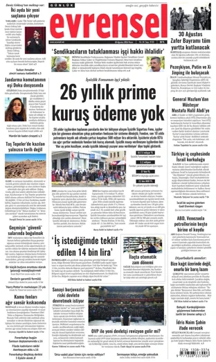 Evrensel Gazetesi 30 Ağustos 2026 günün manşeti