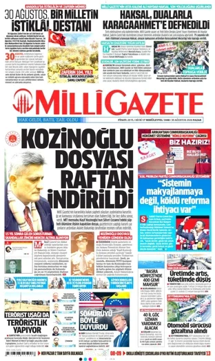 Milli Gazete 30 Ağustos 2026 günün manşeti