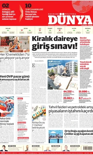 Dünya Gazetesi 3 Eylül 2026 günün manşeti