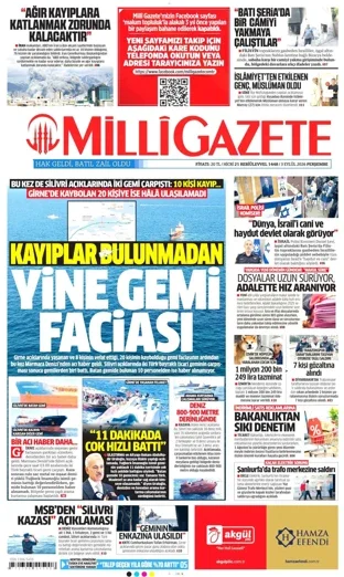 Milli Gazete 3 Eylül 2026 günün manşeti