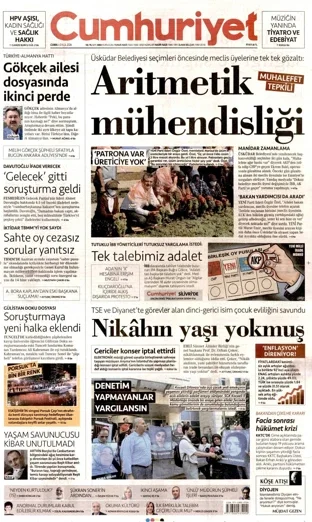 Cumhuriyet Gazetesi 4 Eylül 2026 günün manşeti