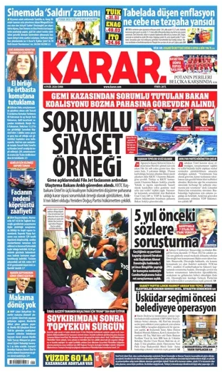 Karar Gazetesi 4 Eylül 2026 günün manşeti
