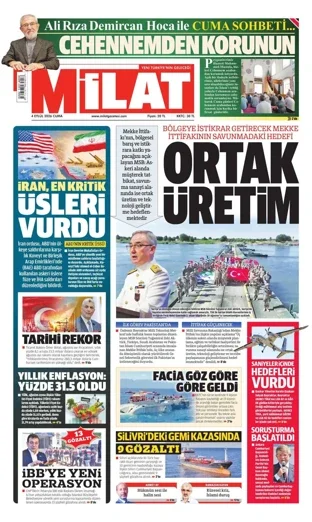 Milat Gazetesi 4 Eylül 2026 günün manşeti