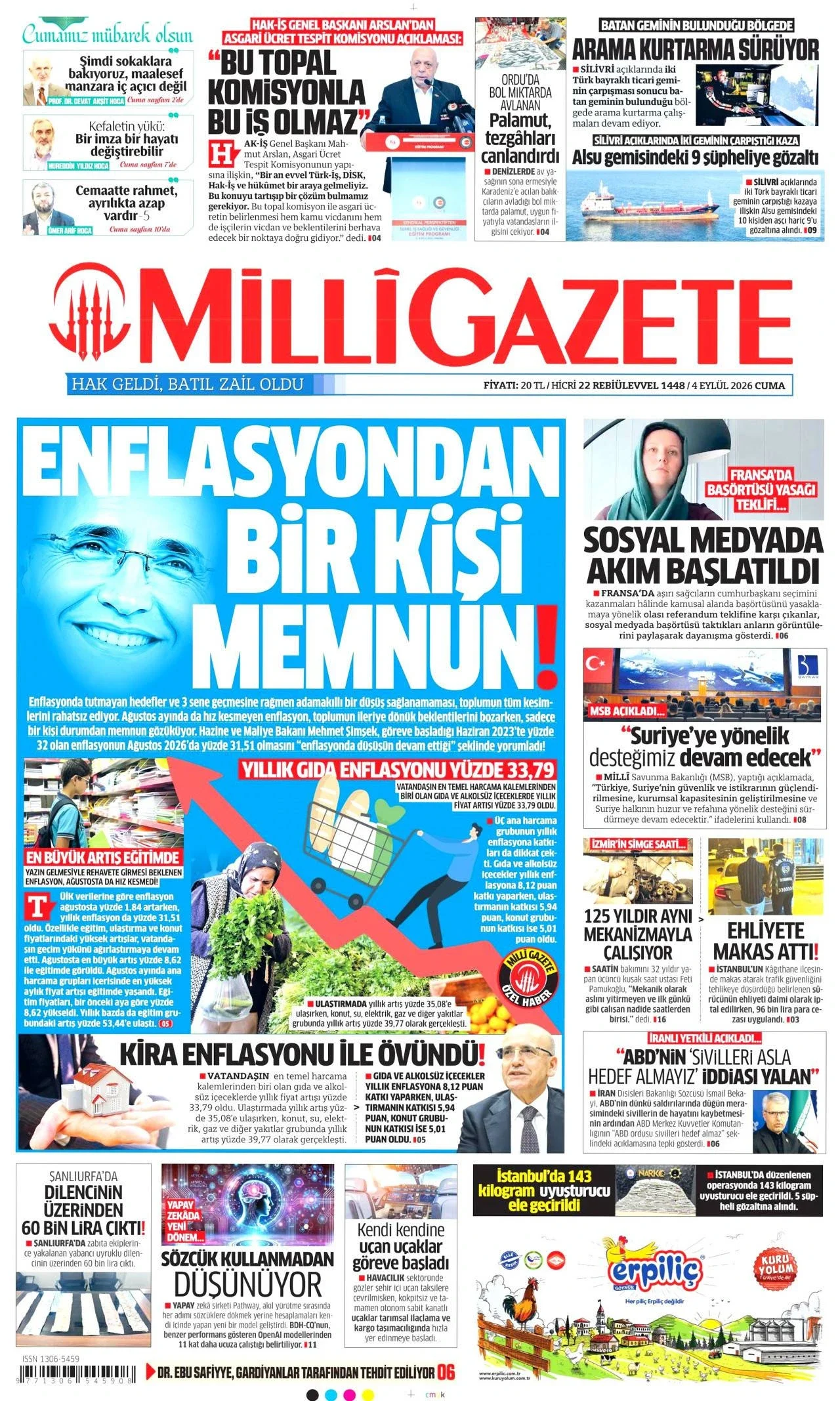Milli Gazete - 4 Eylül 2026 günün manşeti