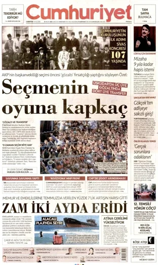 Cumhuriyet Gazetesi 5 Eylül 2026 günün manşeti
