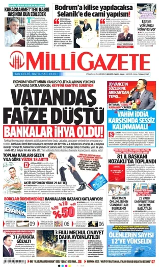 Milli Gazete 5 Eylül 2026 günün manşeti