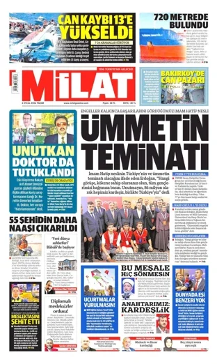 Milat Gazetesi 6 Eylül 2026 günün manşeti