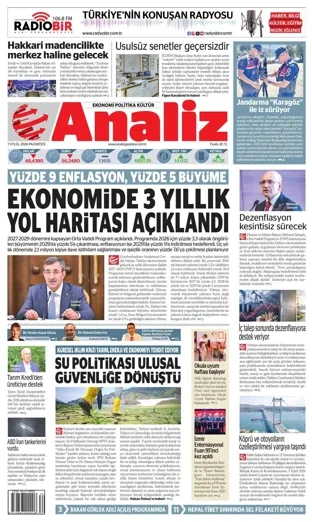 Analiz Gazetesi 7 Eylül 2026 günün manşeti