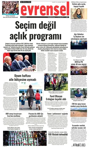 Evrensel Gazetesi 7 Eylül 2026 günün manşeti
