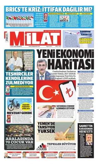 Milat Gazetesi 7 Eylül 2026 günün manşeti