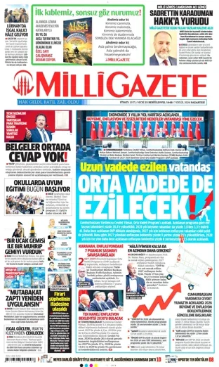 Milli Gazete 7 Eylül 2026 günün manşeti