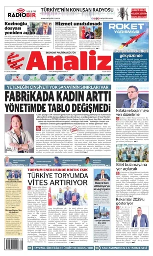 Analiz Gazetesi 8 Eylül 2026 günün manşeti