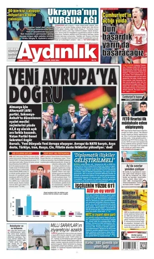Aydınlık Gazetesi 8 Eylül 2026 günün manşeti