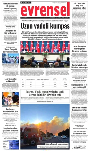 Evrensel Gazetesi 8 Eylül 2026 günün manşeti