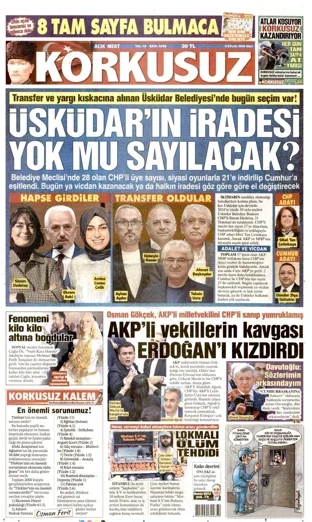 Korkusuz Gazetesi 8 Eylül 2026 günün manşeti