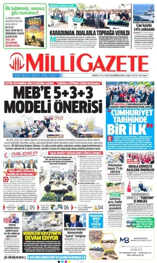 Milli Gazete 8 Eylül 2026 günün manşeti